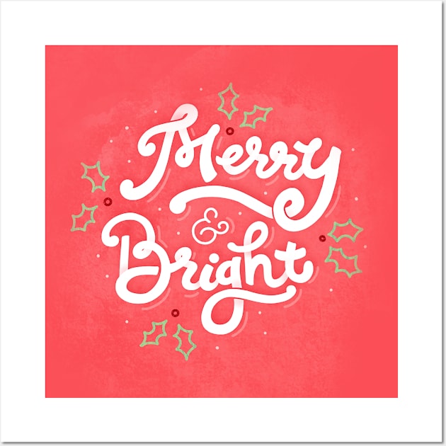 Merry & Bright - Christmas - Hand Lettering Wall Art by By Erika with a K